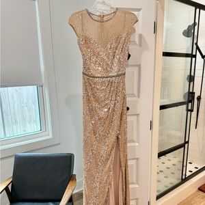 Mac Duggal Embellished Illusion High Neck Cap Sleeve Gown